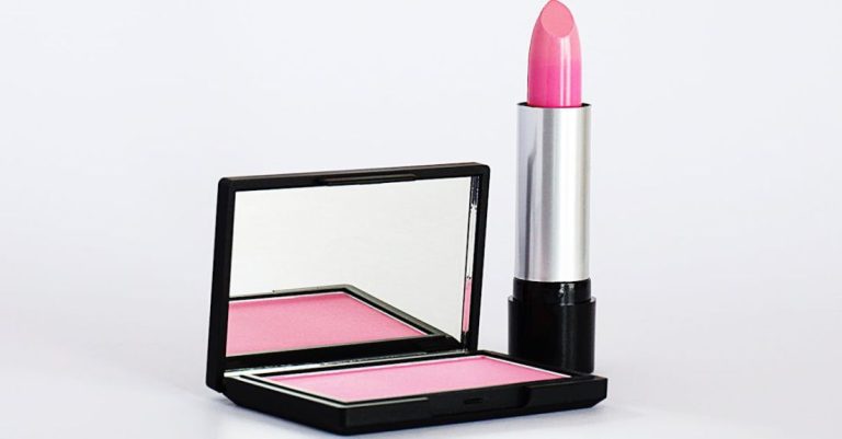 Products - Close-Up Photo of Pink Lipstick and Blush-On